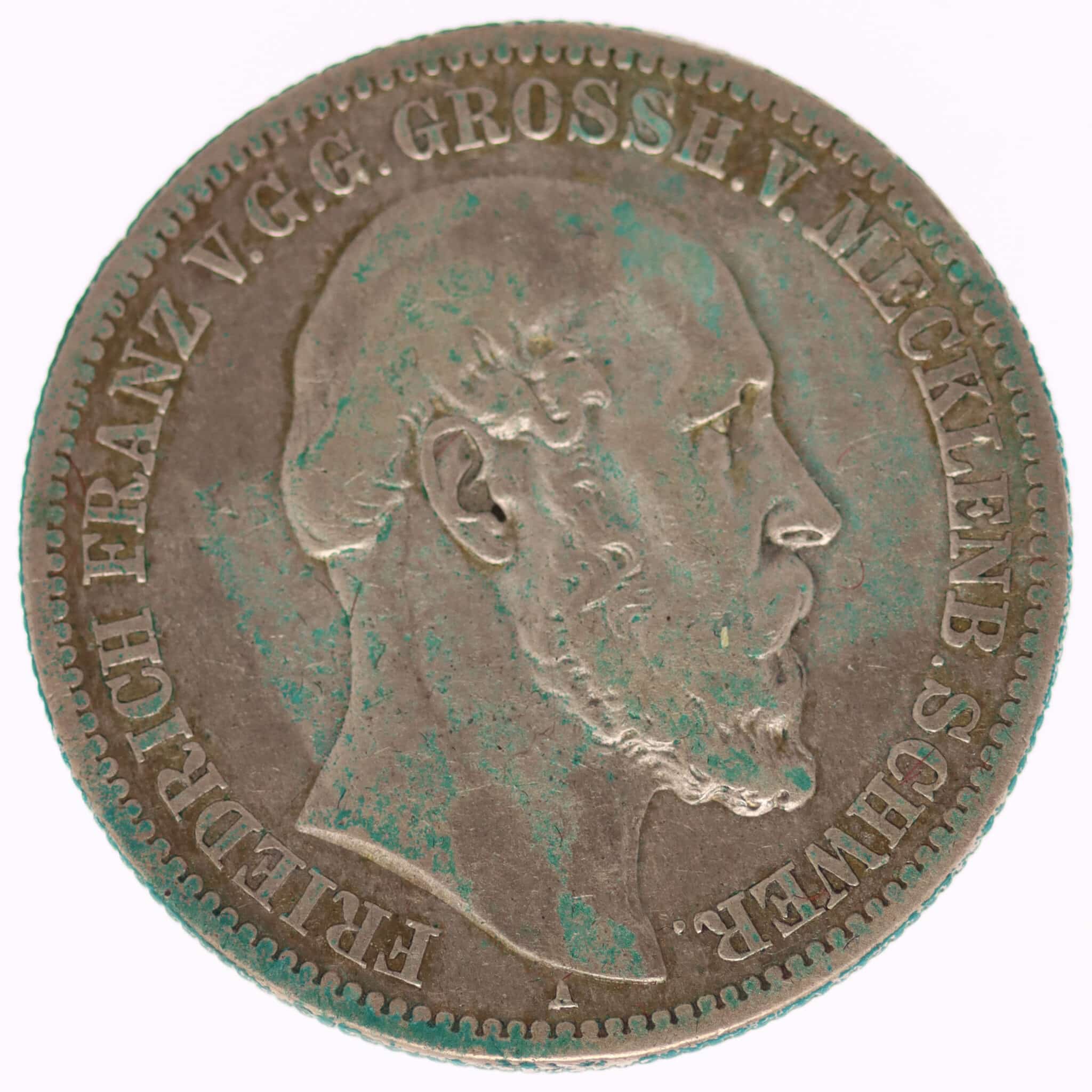 altdeutschland-deutsche-silbermuenzen - Mecklenburg Schwerin Friedrich Franz II. 2 Mark 1876
