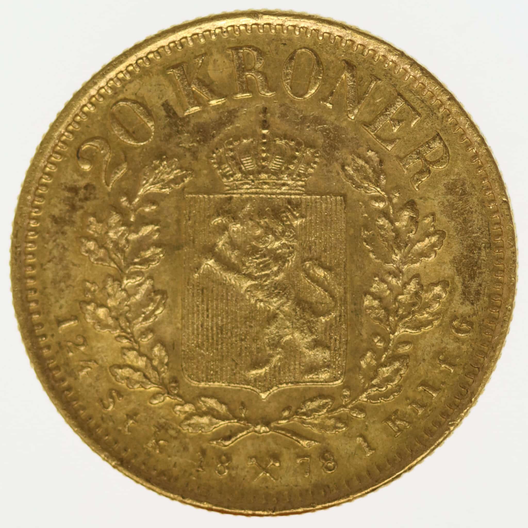 norwegen - Norwegen Oskar II. 20 Kronen 1878