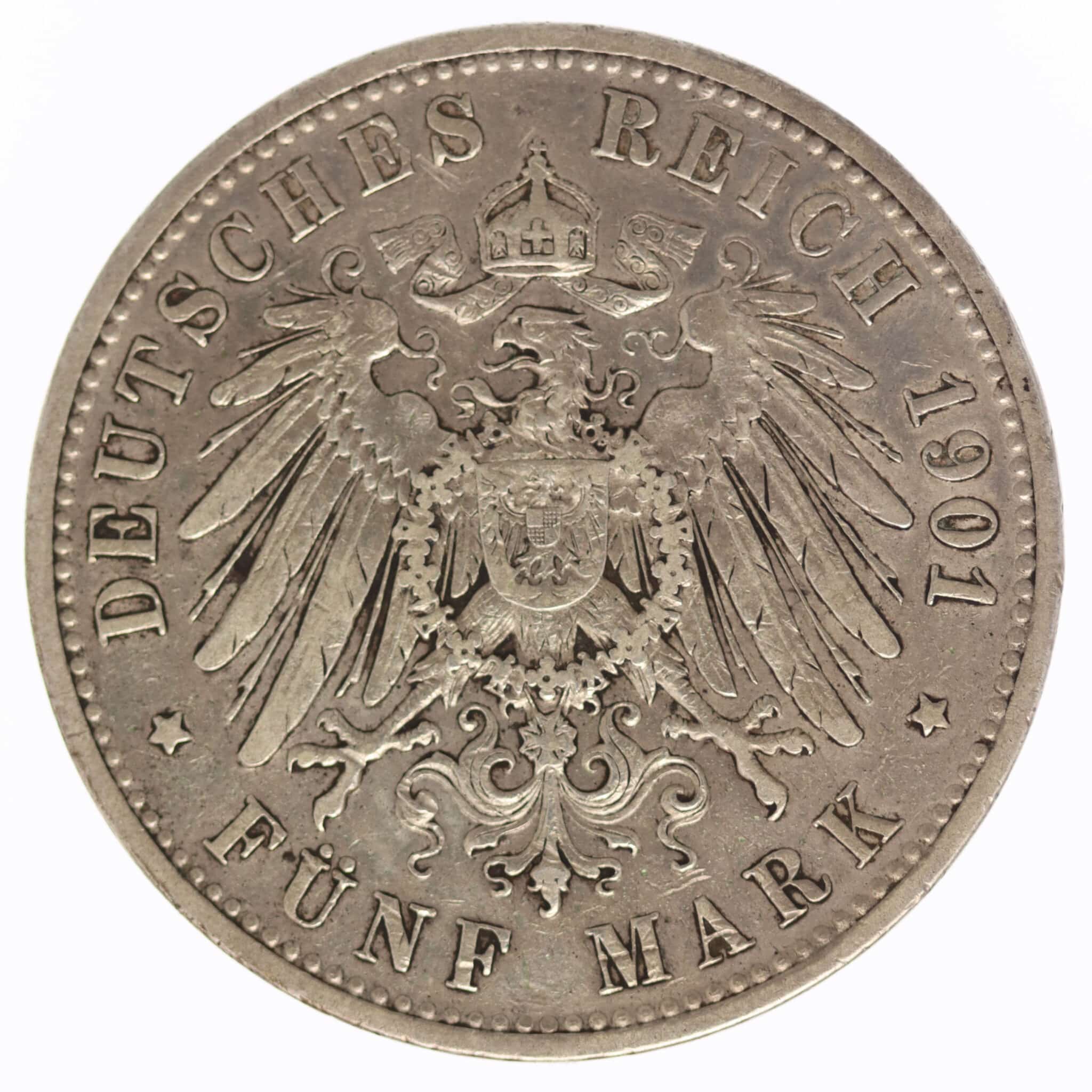 deutsches-kaiserreich-ab-1871-deutsche-silbermuenzen - Oldenburg Friedrich August 5 Mark 1901