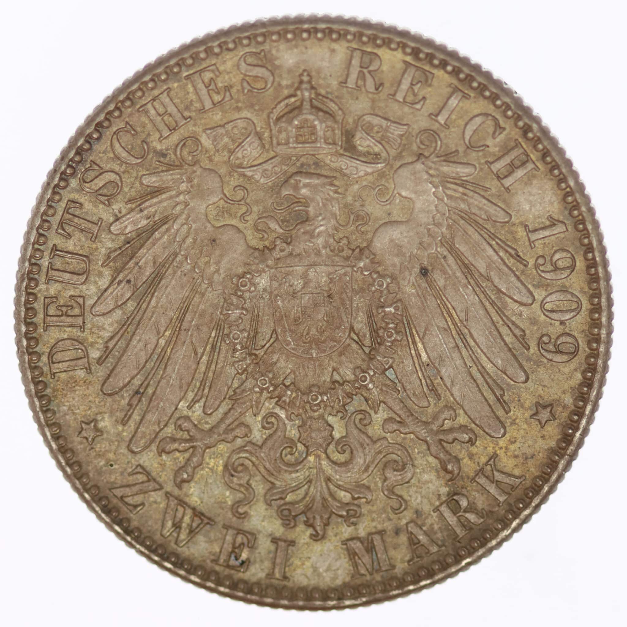 deutsches-kaiserreich-ab-1871-deutsche-silbermuenzen - Sachsen Friedrich August 2 Mark 1909