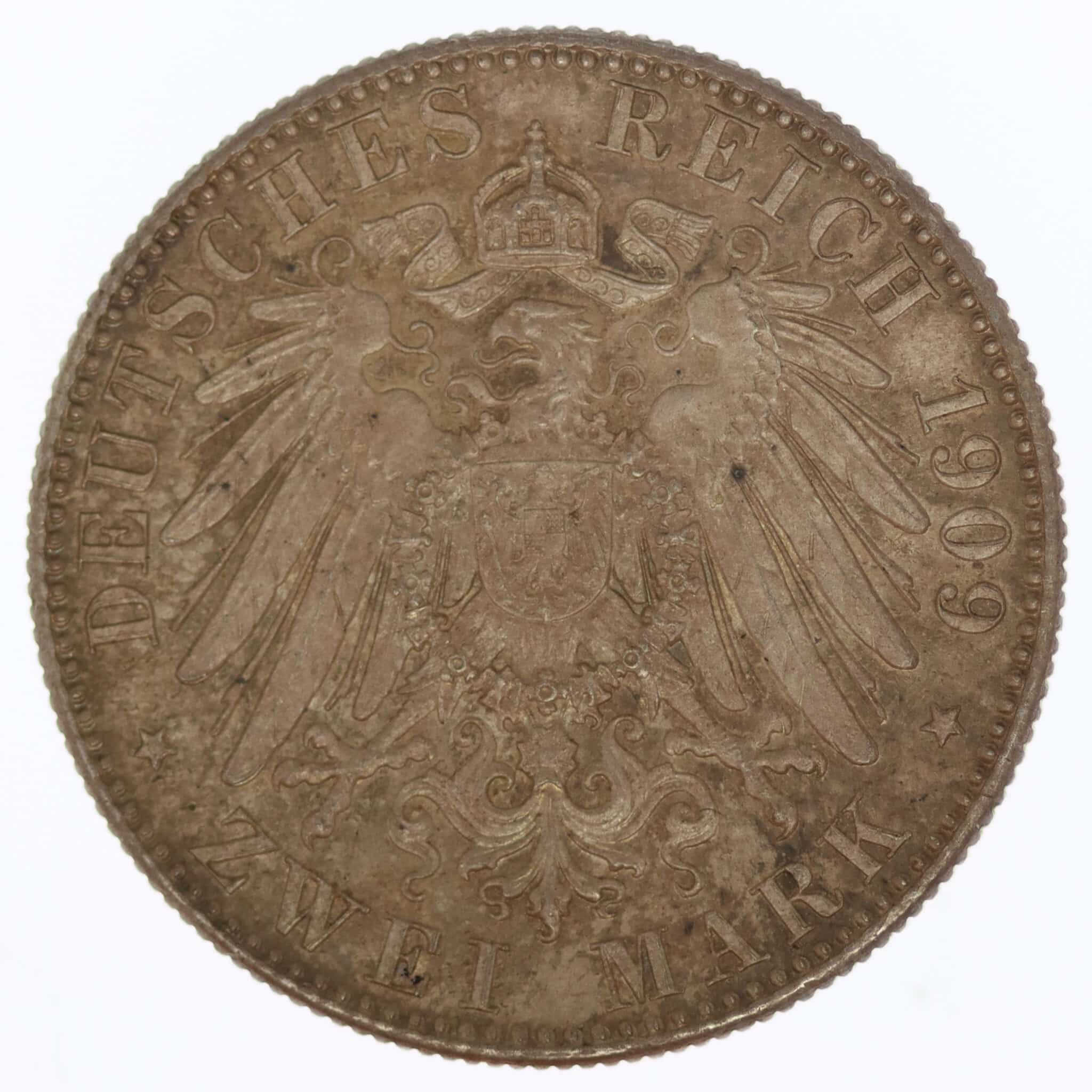 deutsches-kaiserreich-ab-1871-deutsche-silbermuenzen - Sachsen Friedrich August 2 Mark 1909