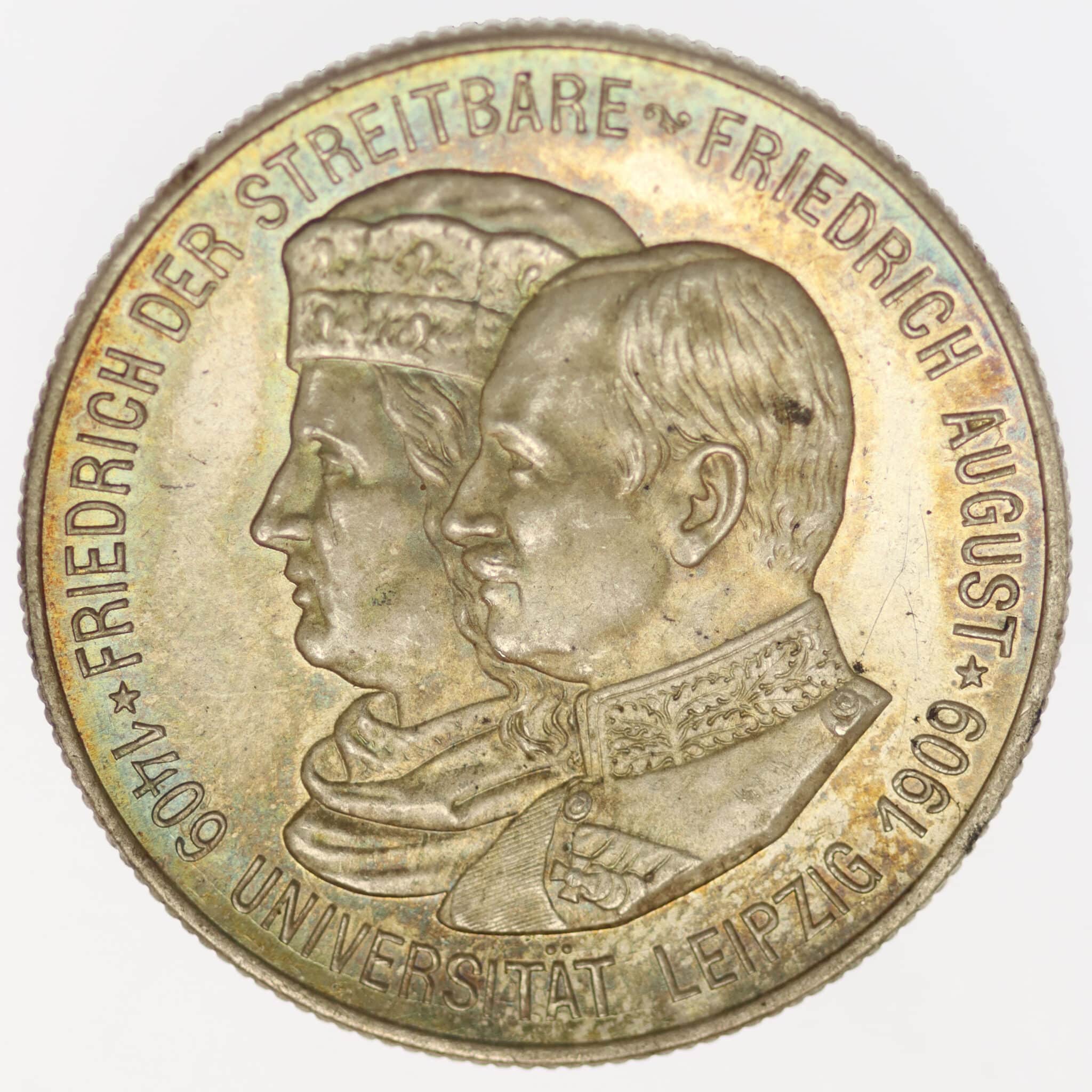 deutsches-kaiserreich-ab-1871-deutsche-silbermuenzen - Sachsen Friedrich August 2 Mark 1909