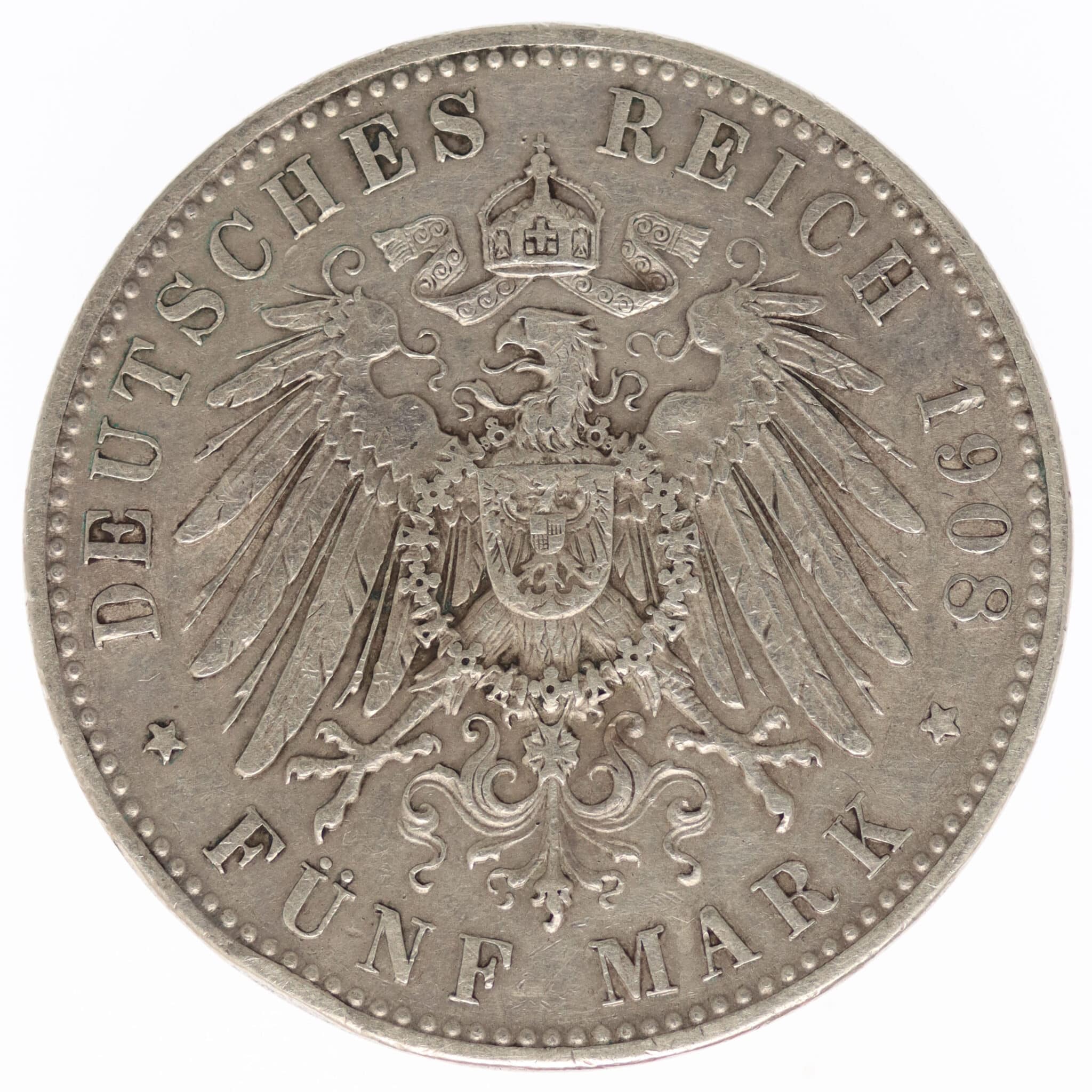 Sachsen Meiningen Georg II. 5 Mark 1908 D deutsches-kaiserreich-ab-1871-deutsche-silbermuenzen - Sachsen Meiningen Georg II. 5 Mark 1908 D