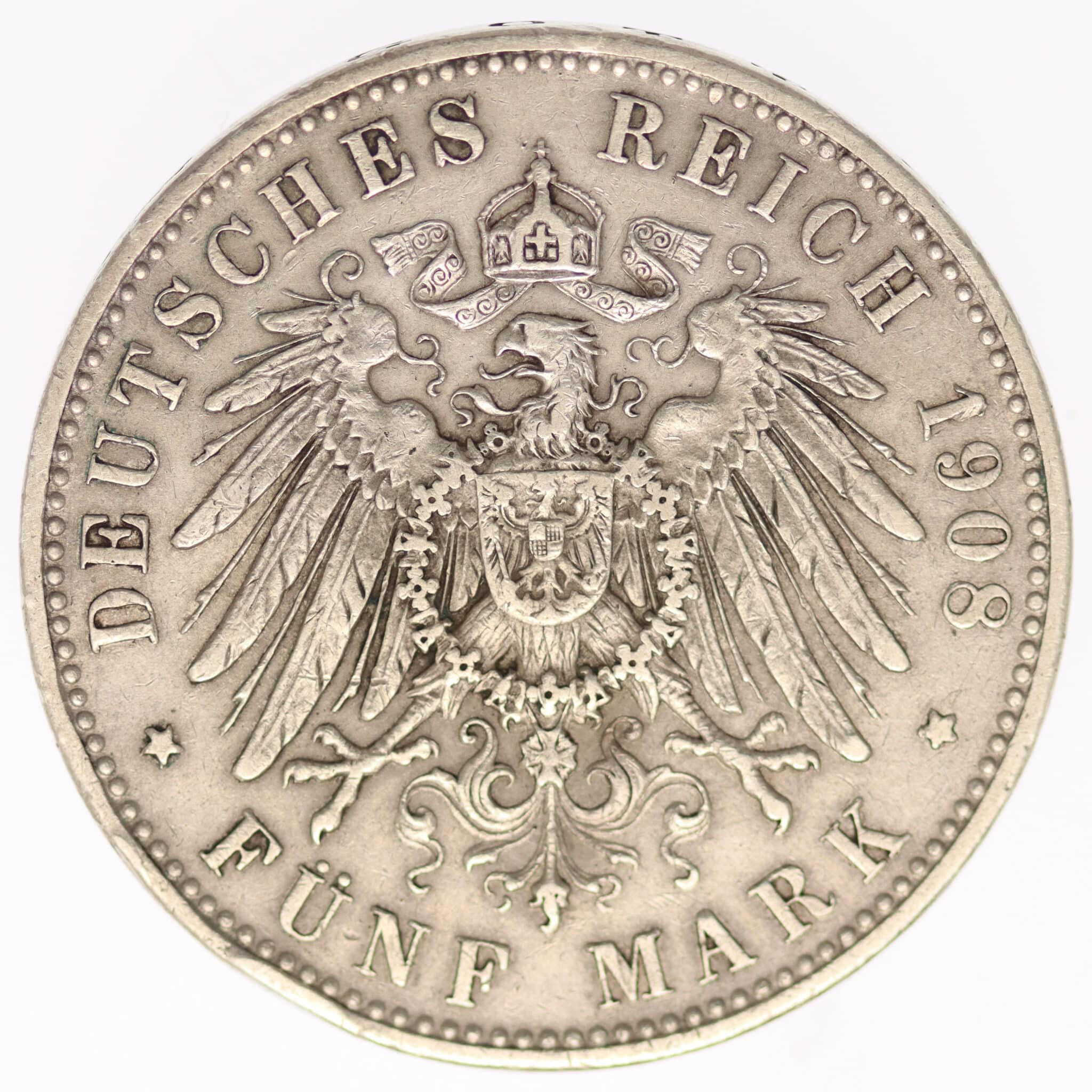 deutsches-kaiserreich-ab-1871-deutsche-silbermuenzen - Sachsen Meiningen Georg II. 5 Mark 1908 D