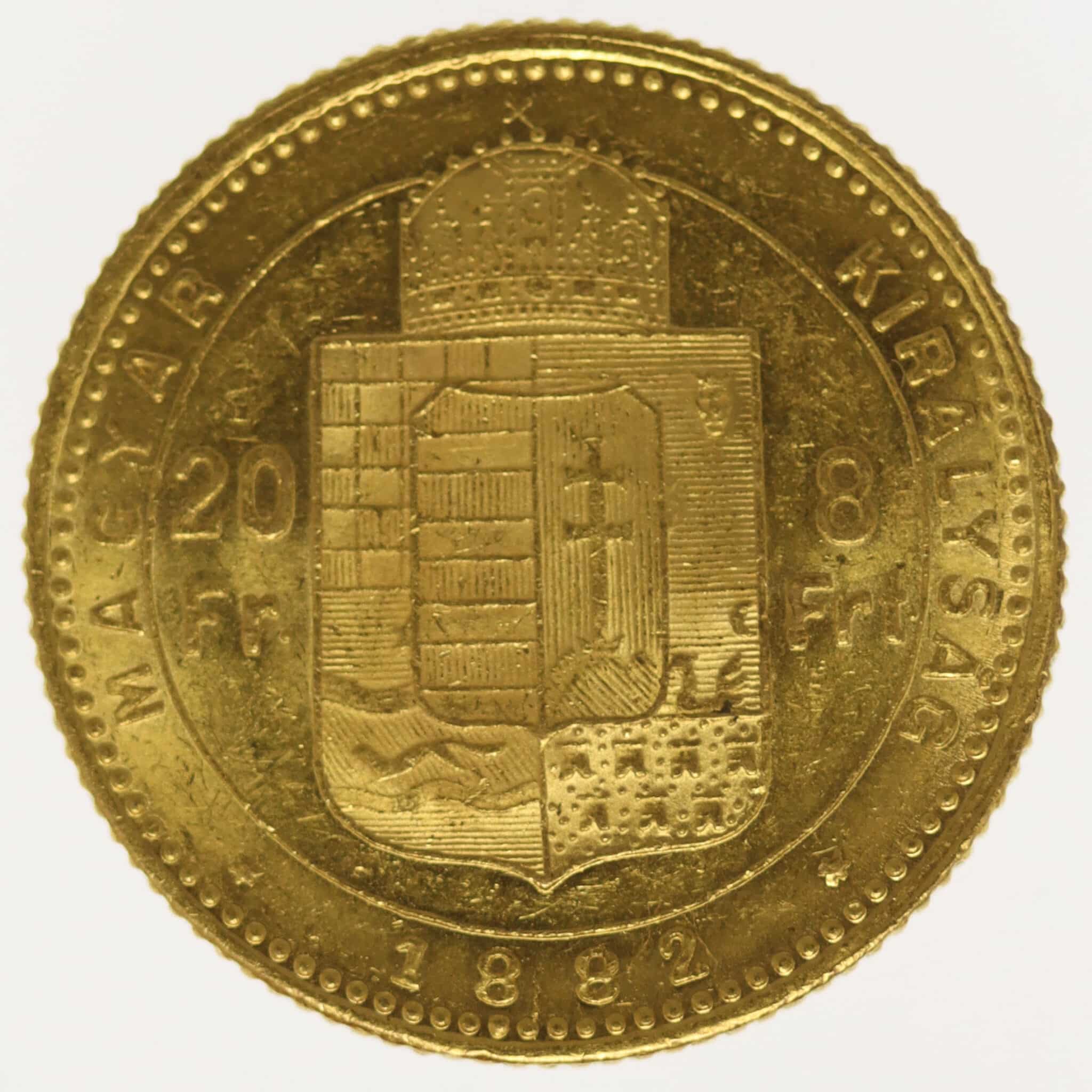 Österreich Kaiserreich Franz Joseph I. 8 Forint 1882 KB ungarn, oesterreich - Österreich Kaiserreich Franz Joseph I. 8 Forint 1882 KB