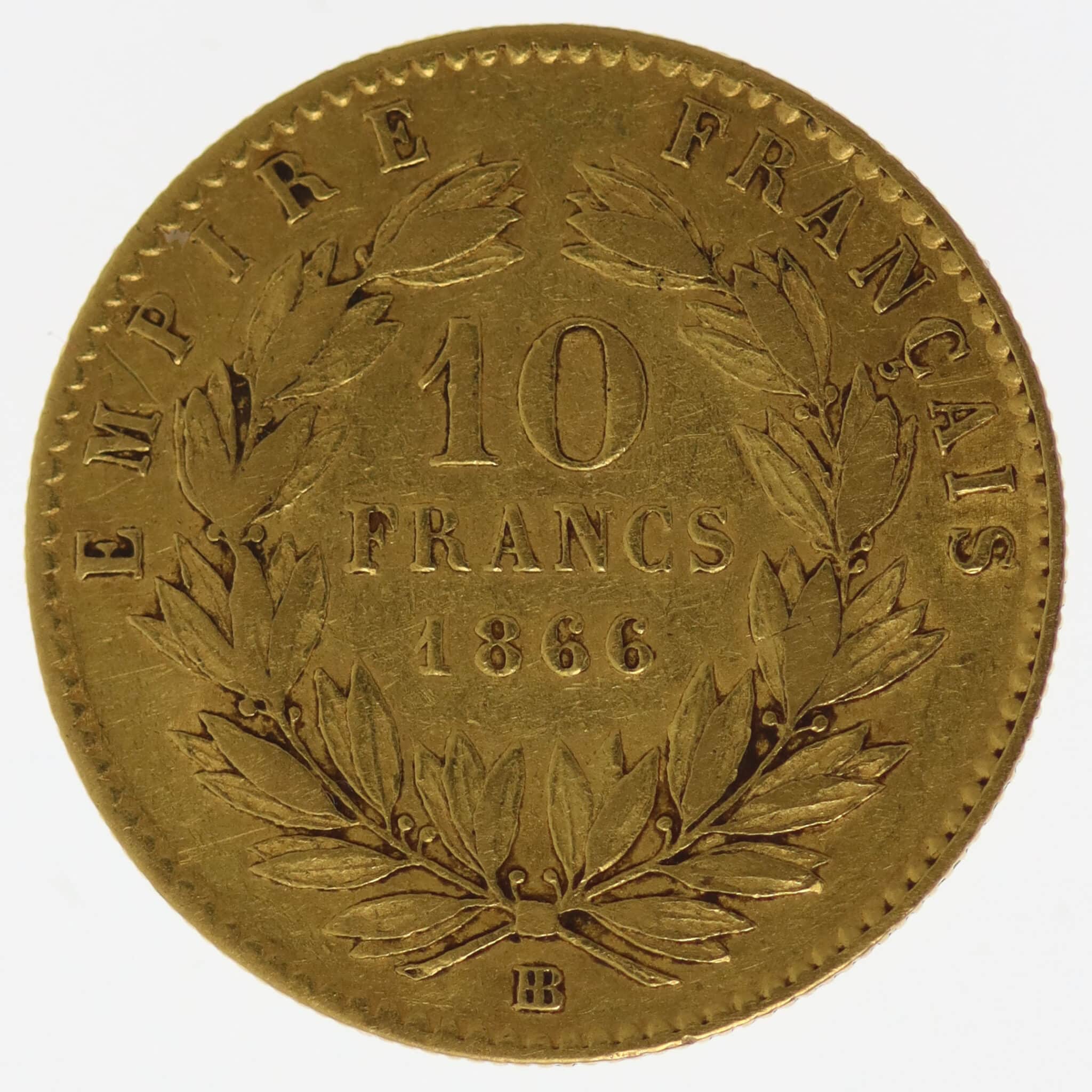 Frankreich Napoleon III. 10 Francs 1866 BB frankreich - Frankreich Napoleon III. 10 Francs 1866 BB