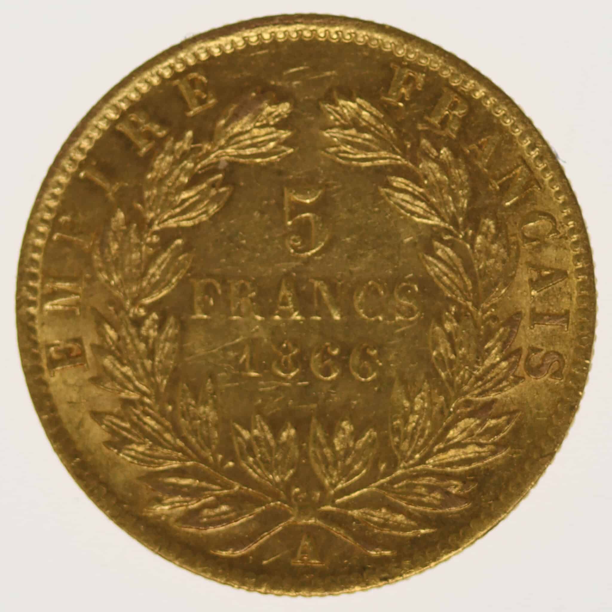 frankreich - Frankreich Napoleon III. 5 Francs 1866 A