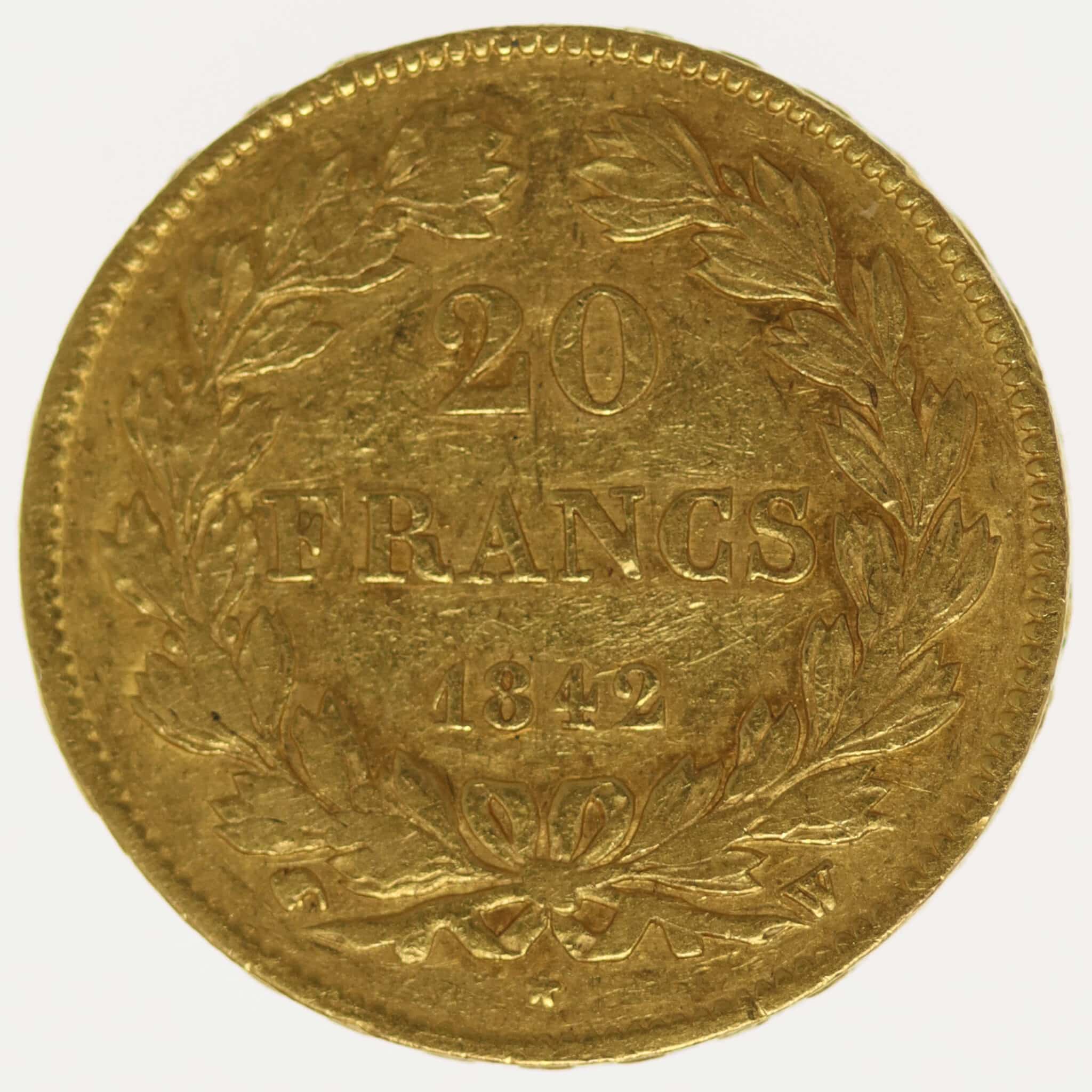 Frankreich Louis Philippe I. 20 Francs 1842 W frankreich - Frankreich Louis Philippe I. 20 Francs 1842 W