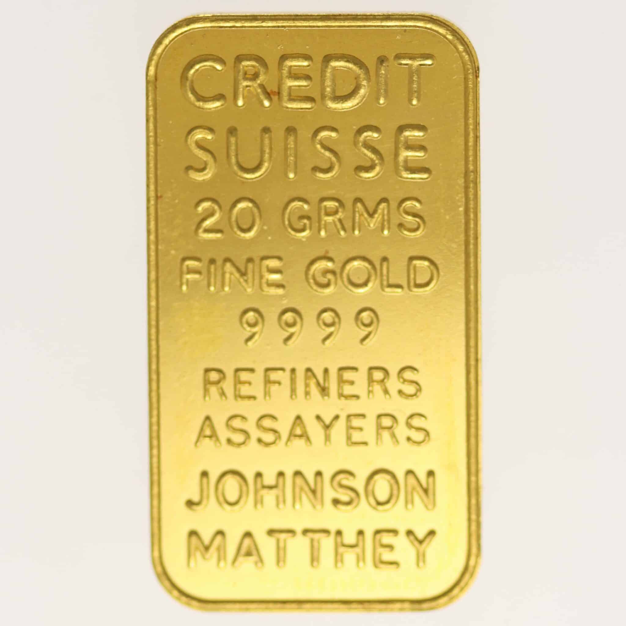 goldbarren - Goldbarren 20 Gramm Johnson Matthey für Credit Suisse