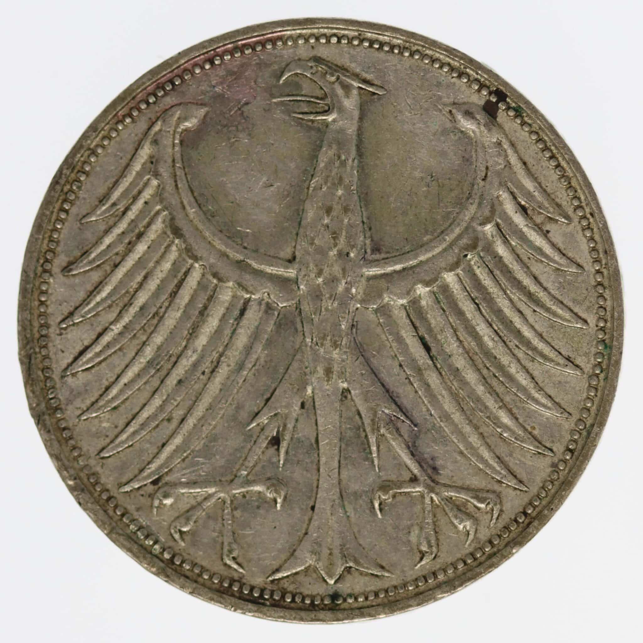 BRD 5 Mark 1958 J brd-deutsche-silbermuenzen - BRD 5 Mark 1958 J