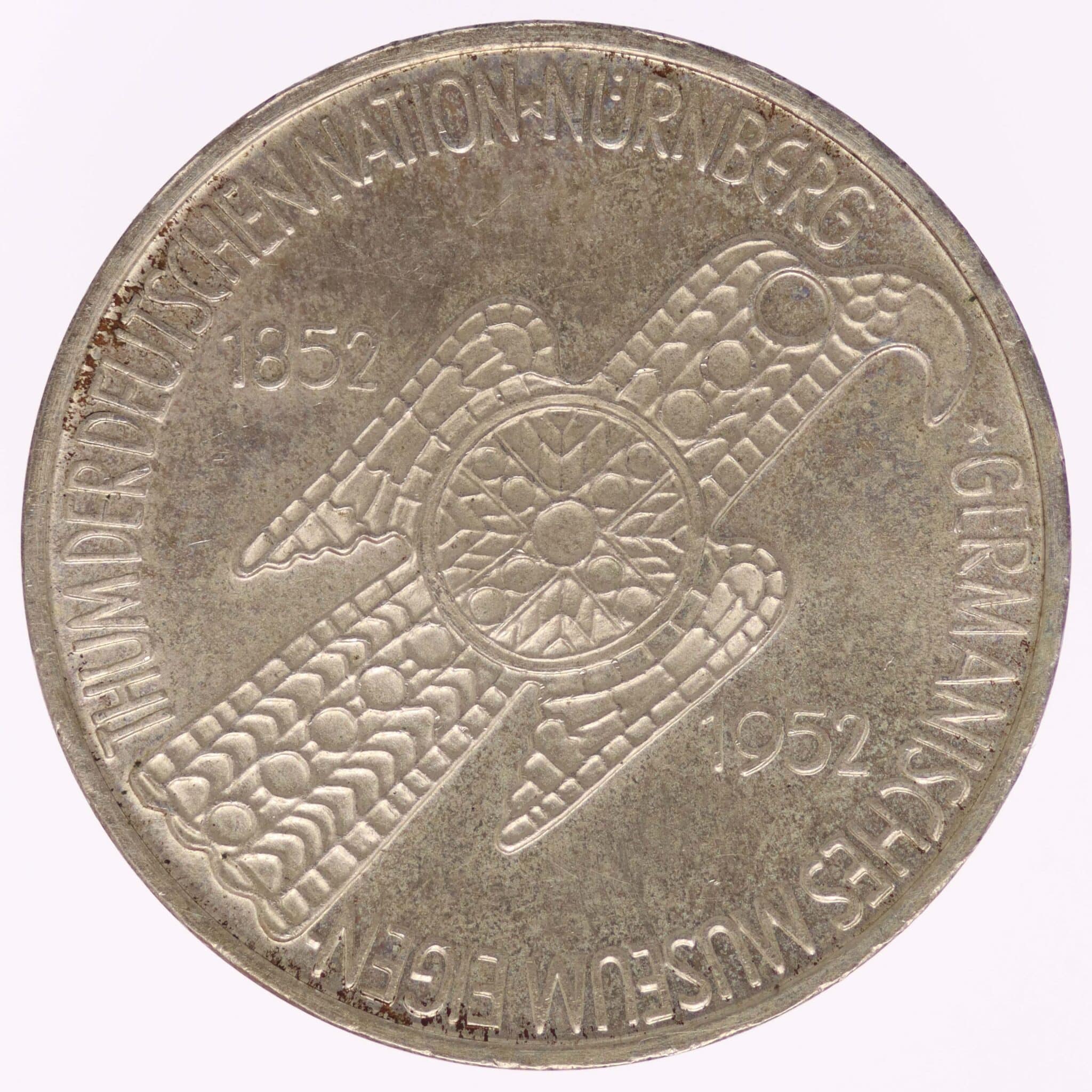 brd-deutsche-silbermuenzen - BRD 5 Mark 1952 Germanisches Museum