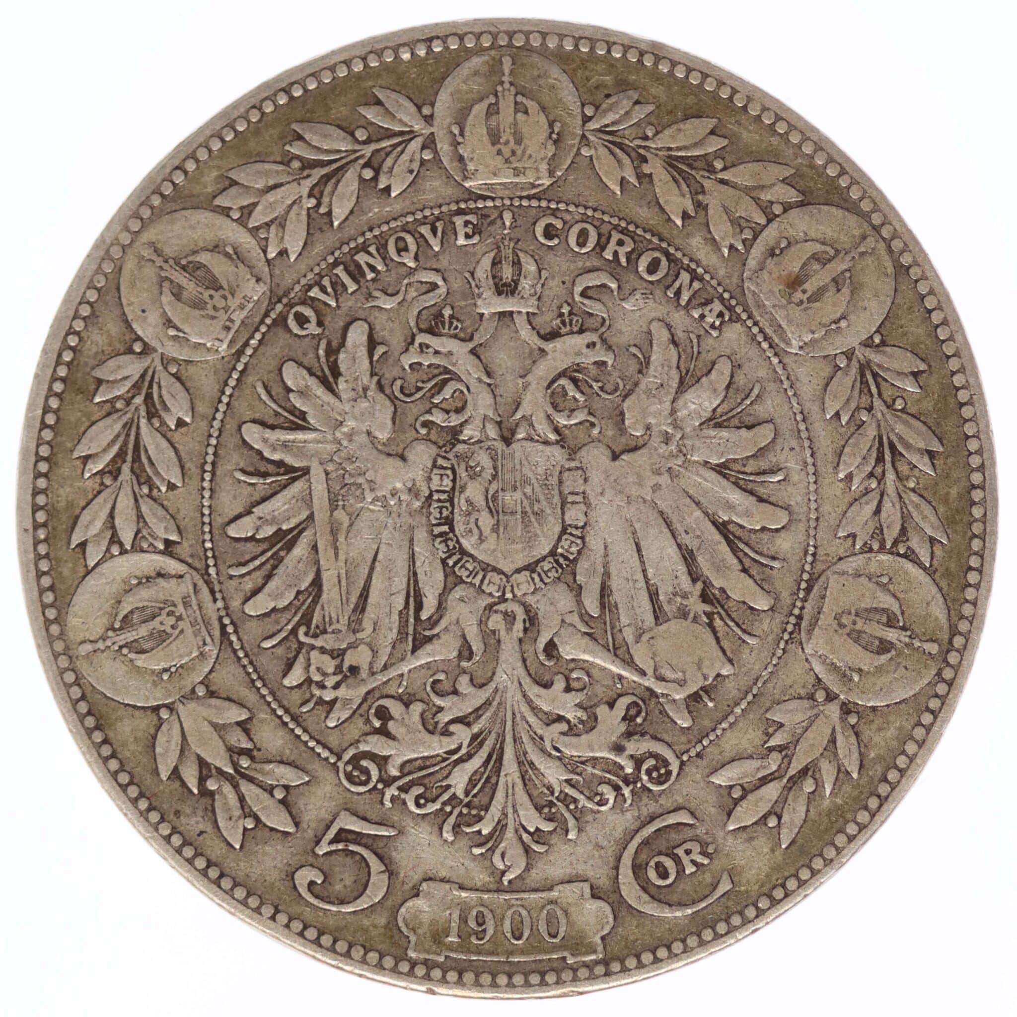 Österreich Kaiserreich Franz Josef I. 5 Kronen 1900 oesterreich-silbermuenzen-uebriges-europa - Österreich Kaiserreich Franz Josef I. 5 Kronen 1900